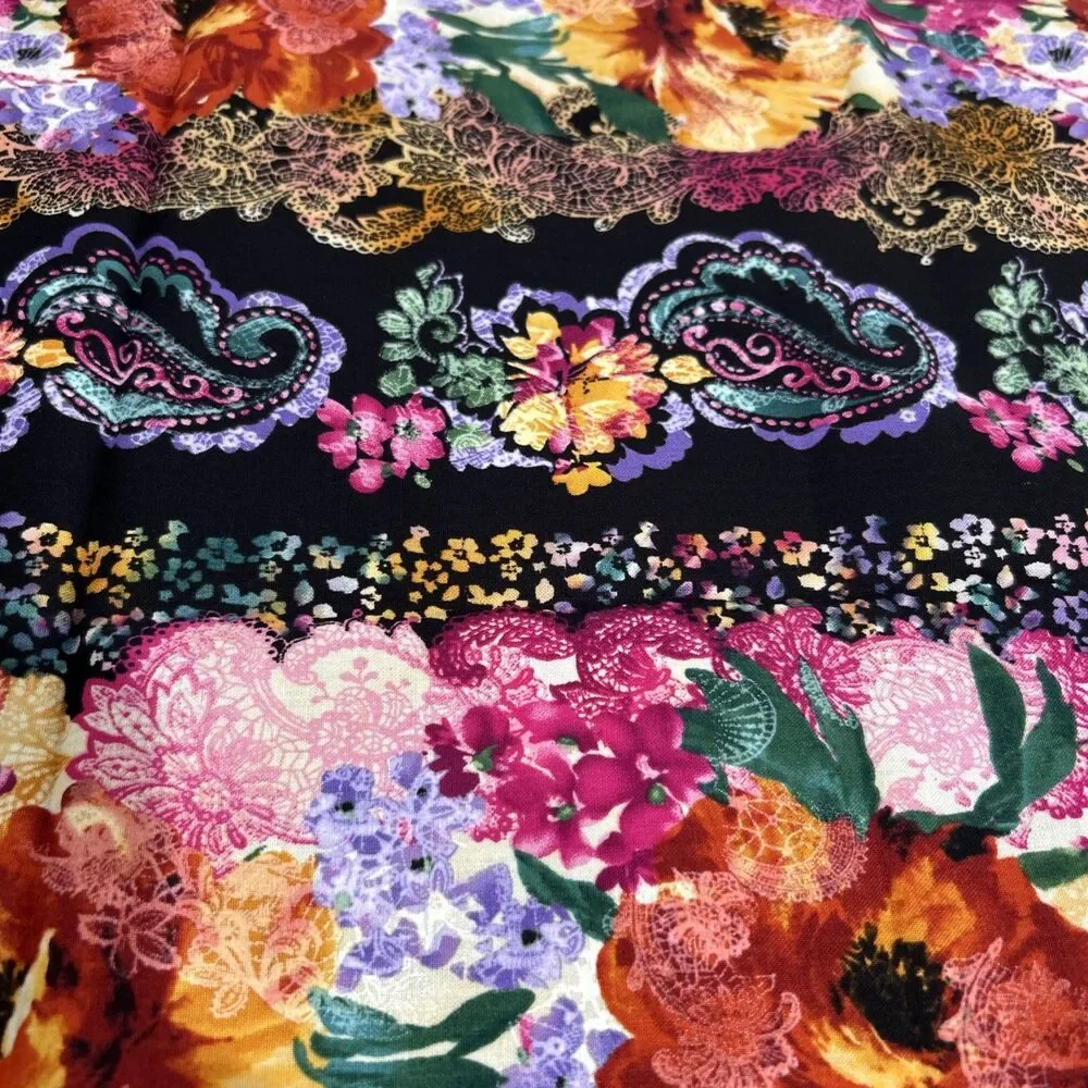 Timeless Treasures Summer C3100  Vibrant Floral On Black Quilting Fabric 31 X 44